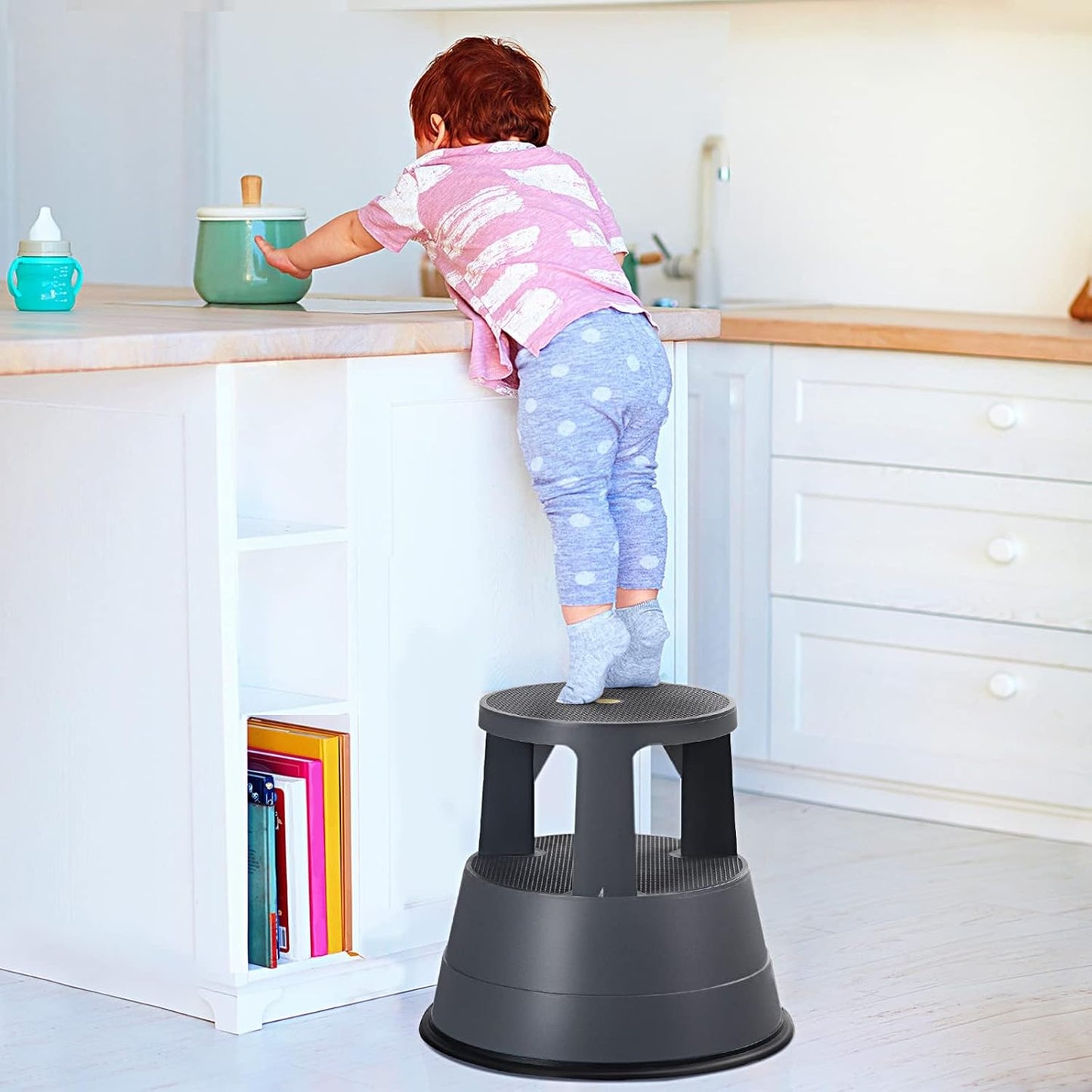 2-Step Rolling Step Stool – Sturdy, Portable & Multi-Purpose