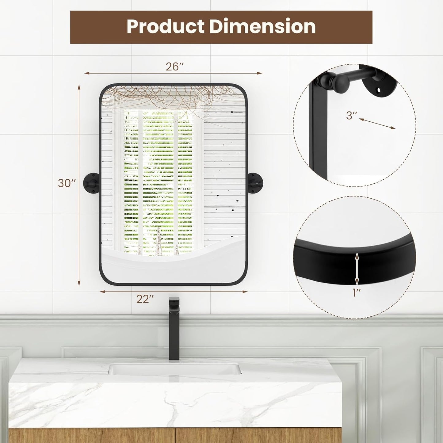 Adjustable Tilting Bathroom Mirror – Elegant Wall-Mounted Vanity Mirror for Modern Spaces