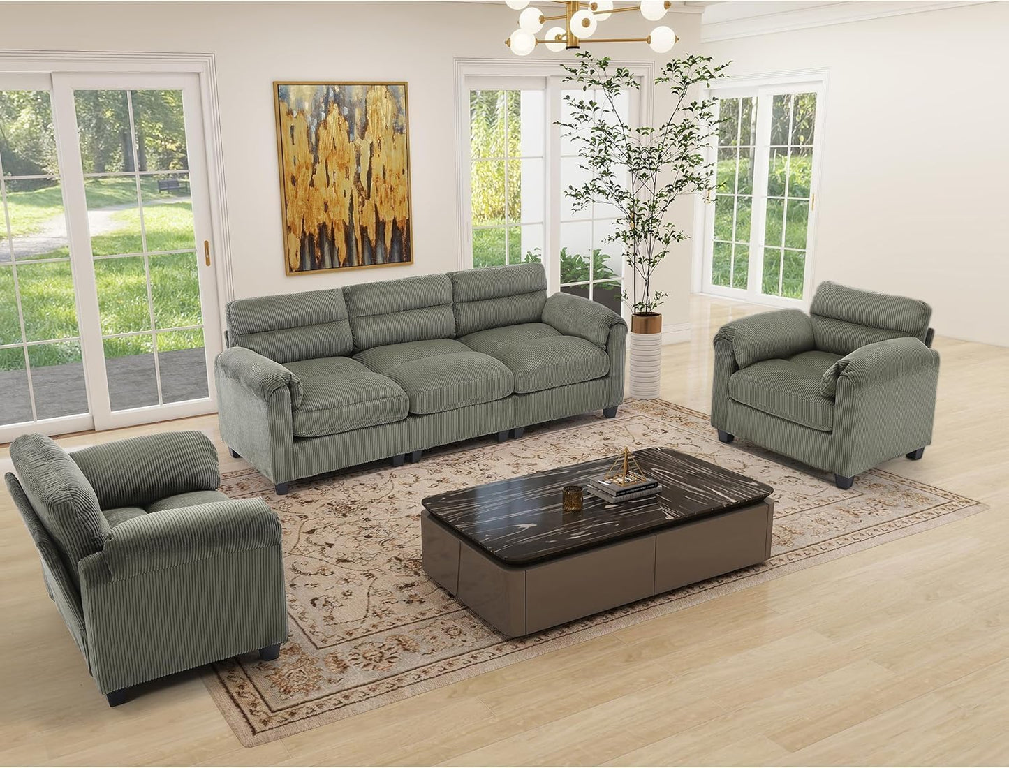 4-Piece Living Room Couch Set – Cozy Corduroy Comfort