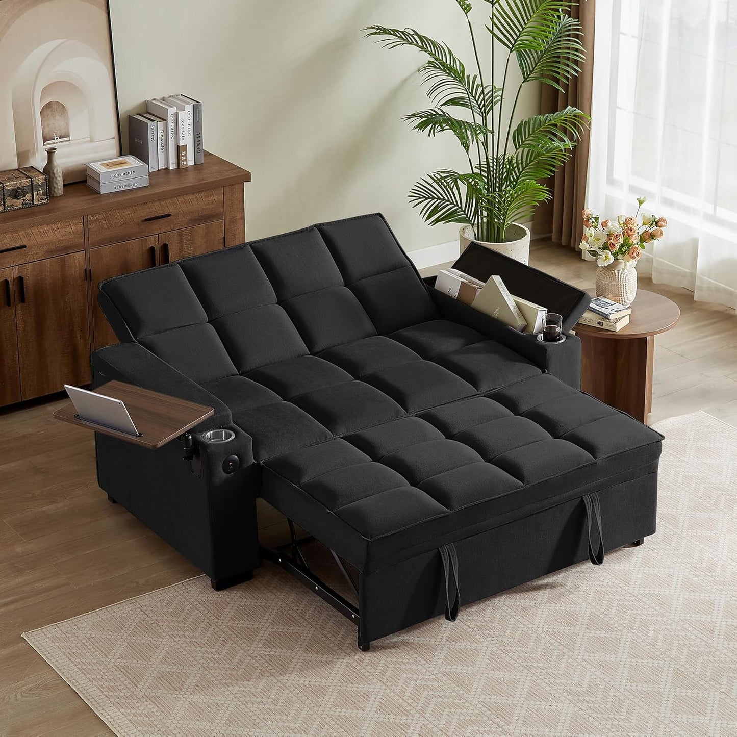 Convertible Sleeper Sofa Bed – Modern Pull-Out Loveseat with Adjustable Backrest