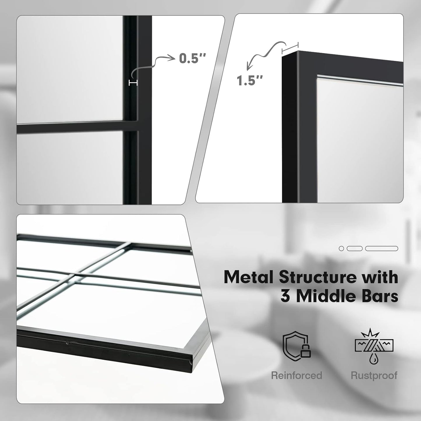 Large Window Pane Wall Mirror – Modern Decorative Home Accent