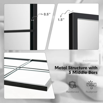 Large Window Pane Wall Mirror – Modern Decorative Home Accent