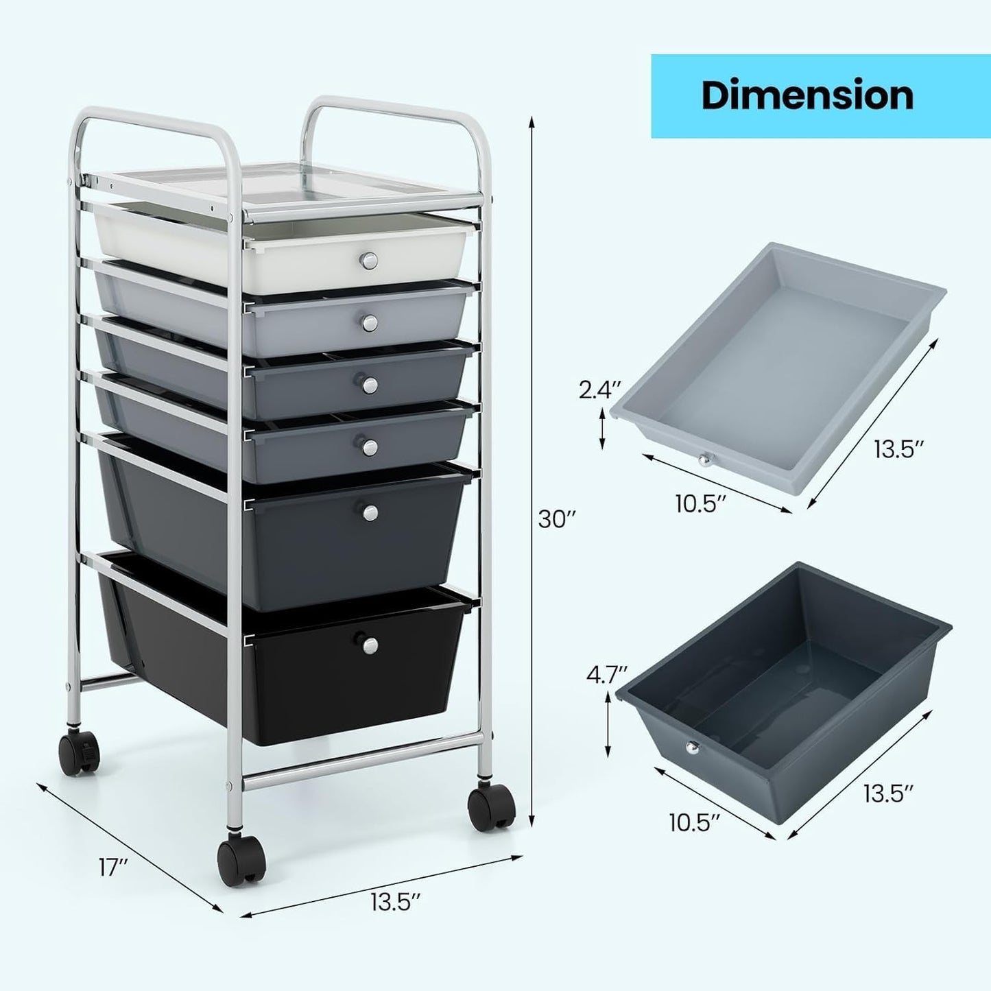 Rolling Storage Cart with 6 Drawers