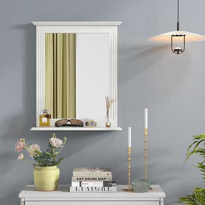 Wall-Mounted Bathroom Mirror with Storage Shelf – Modern Vanity Mirror for Bathroom & Entryway