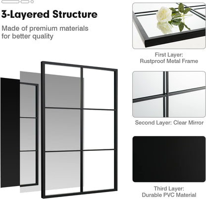 Large Window Pane Wall Mirror – Modern Decorative Home Accent