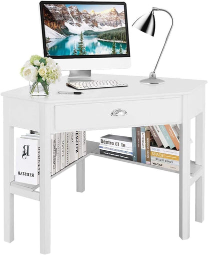 Compact Writing Desk with Storage Shelf – Modern Computer Workstation for Home Office