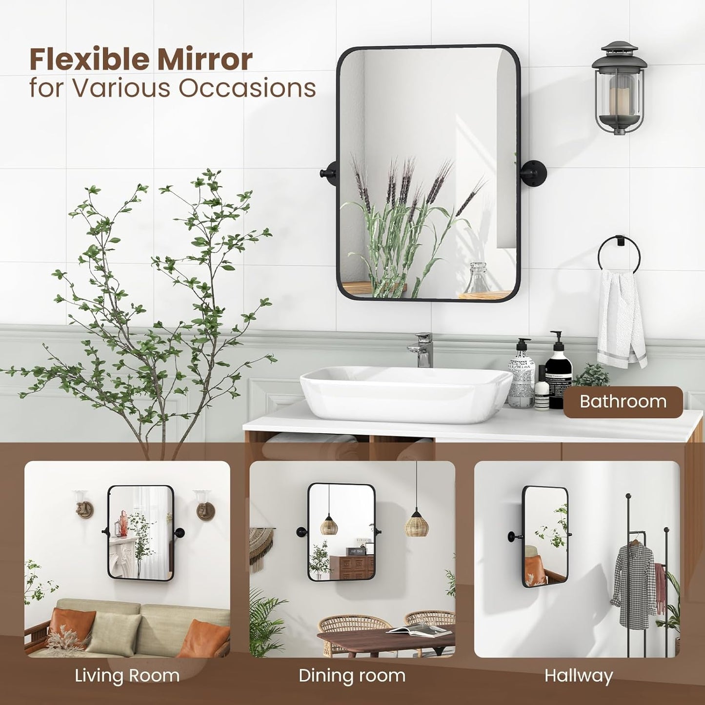 Adjustable Tilting Bathroom Mirror – Elegant Wall-Mounted Vanity Mirror for Modern Spaces