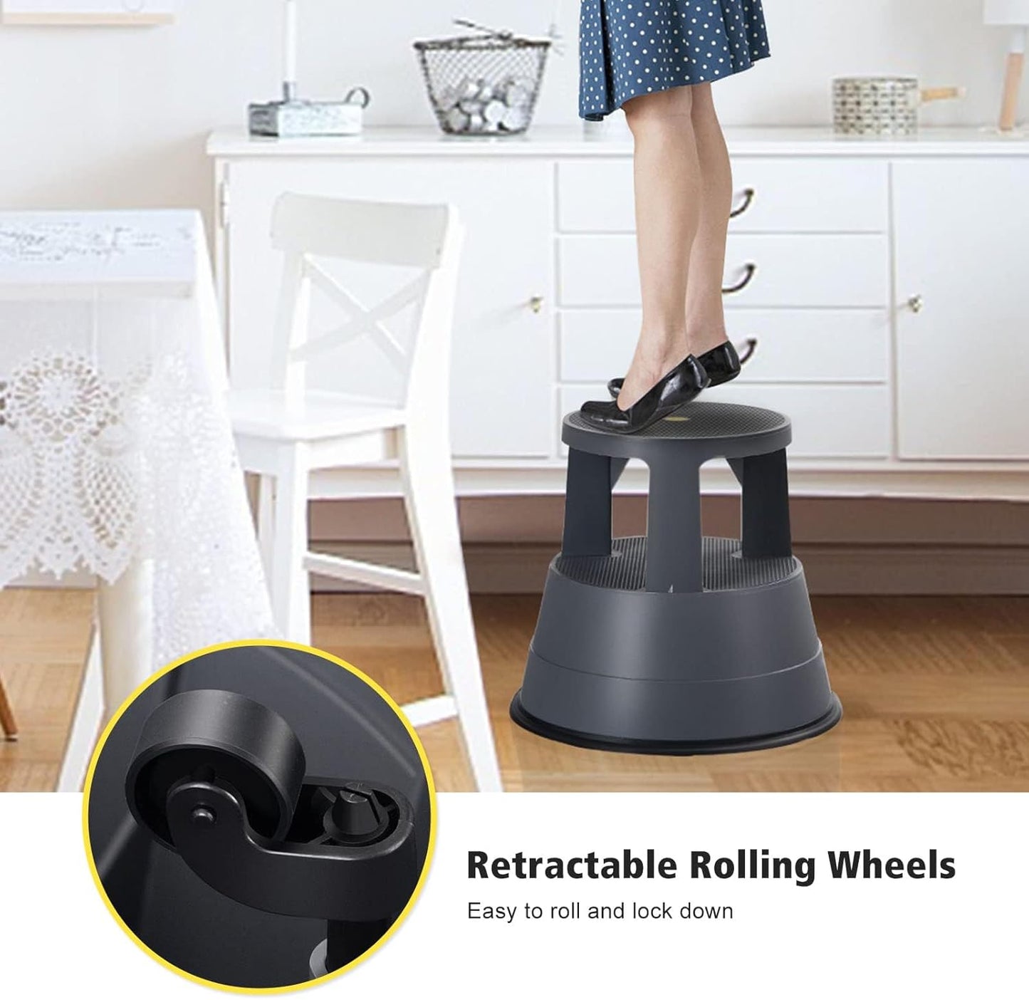 2-Step Rolling Step Stool – Sturdy, Portable & Multi-Purpose