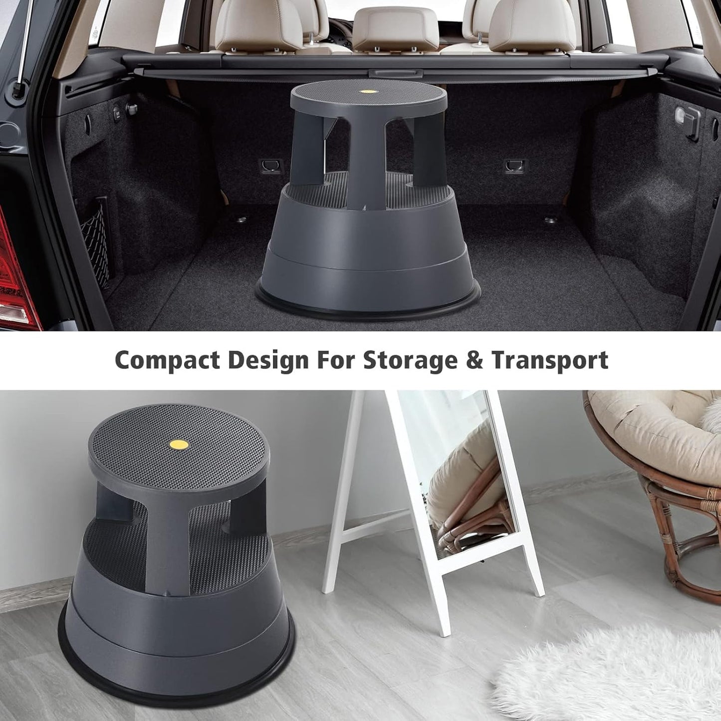 2-Step Rolling Step Stool – Sturdy, Portable & Multi-Purpose