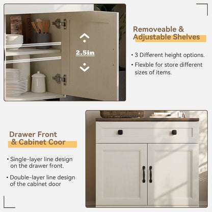Farmhouse Buffet Sideboard Cabinet – Extra Long Storage Console with Adjustable Shelves