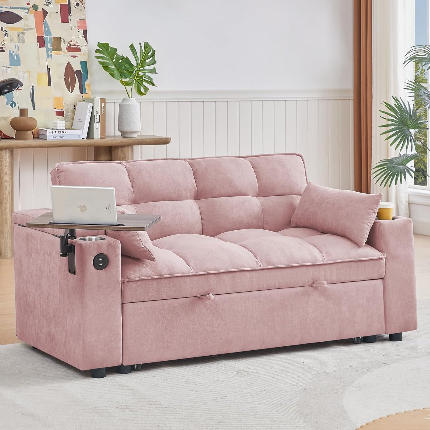 Convertible Sleeper Sofa Bed – Modern Pull-Out Loveseat with Adjustable Backrest
