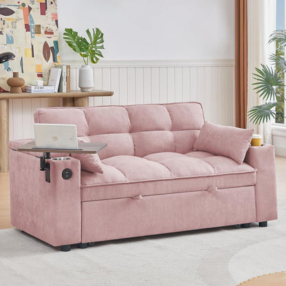 Convertible Sleeper Sofa Bed – Modern Pull-Out Loveseat with Adjustable Backrest