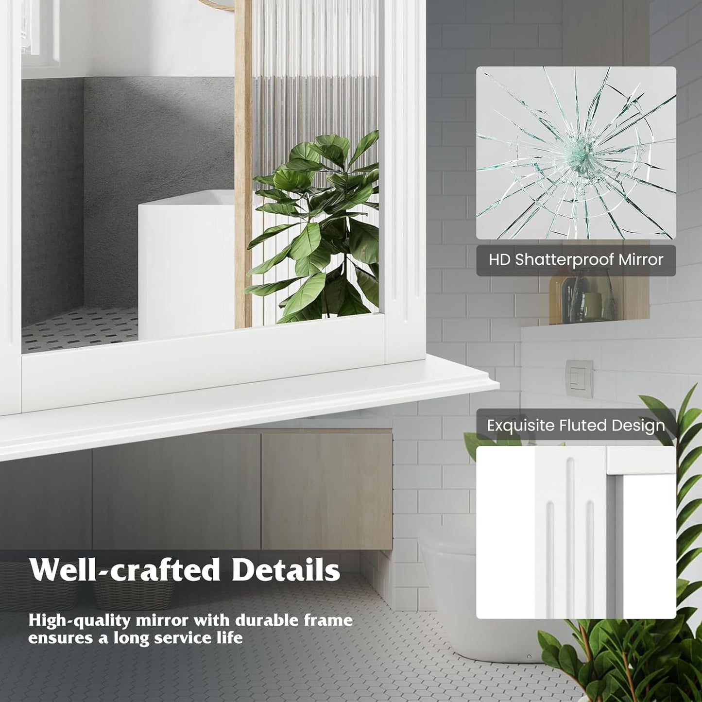 Wall-Mounted Bathroom Mirror with Storage Shelf – Modern Vanity Mirror for Bathroom & Entryway