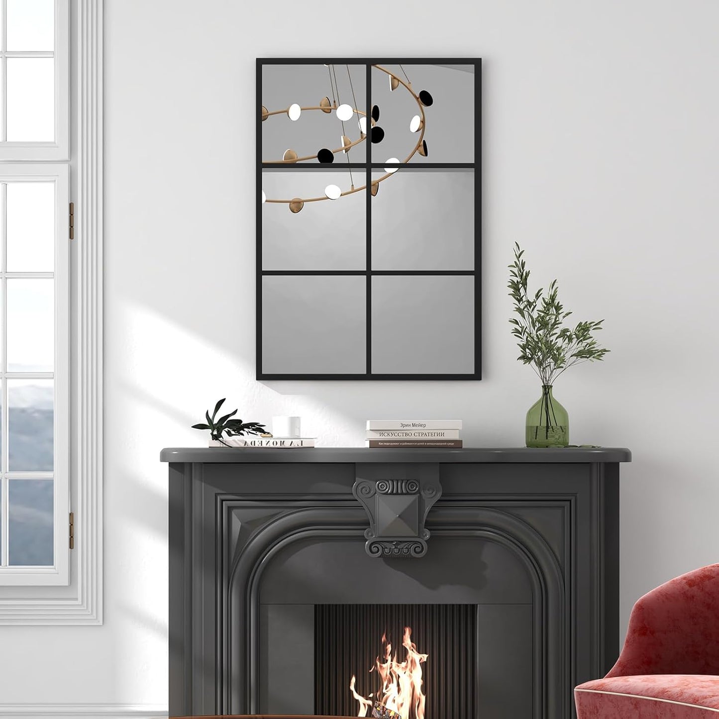 Large Window Pane Wall Mirror – Modern Decorative Home Accent