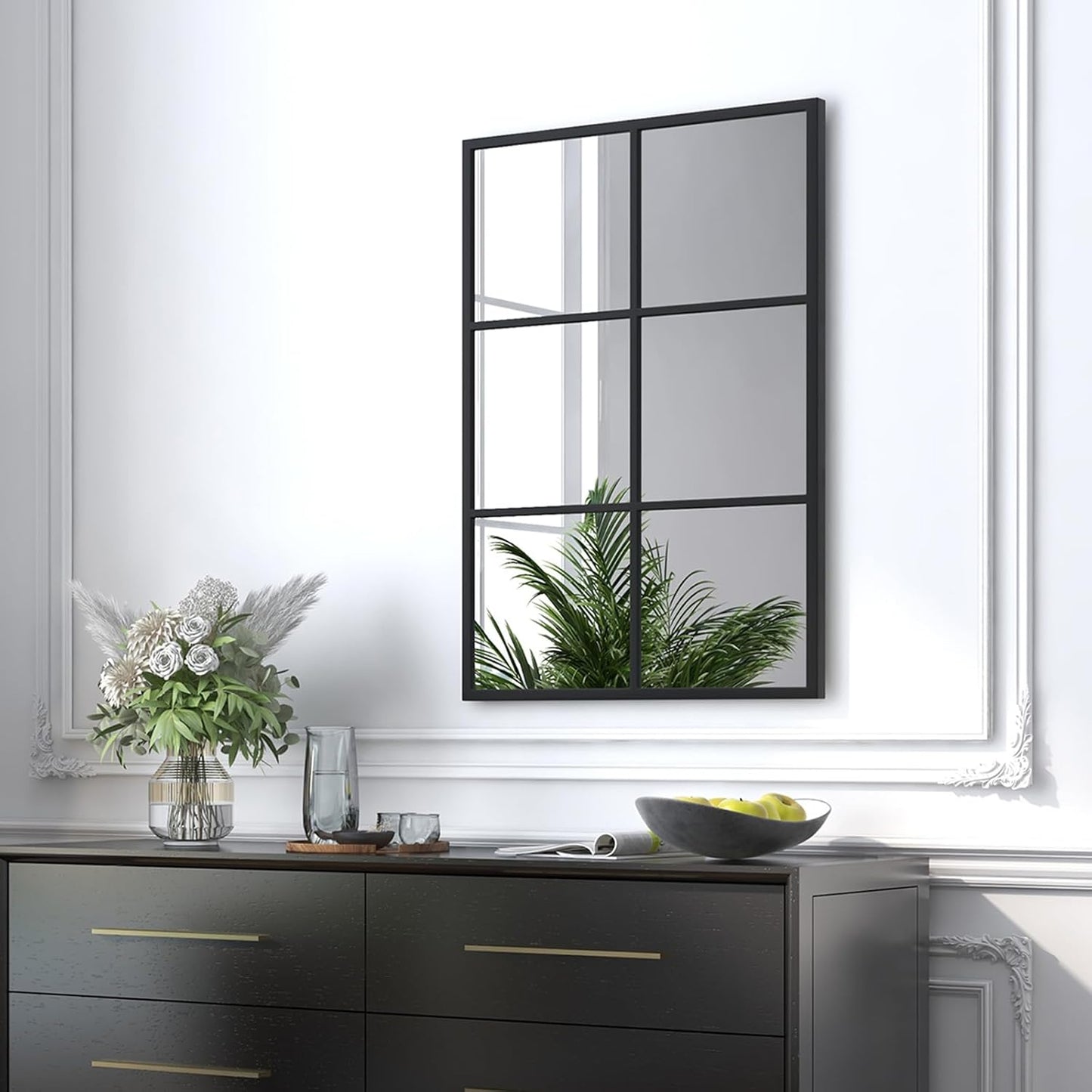 Large Window Pane Wall Mirror – Modern Decorative Home Accent