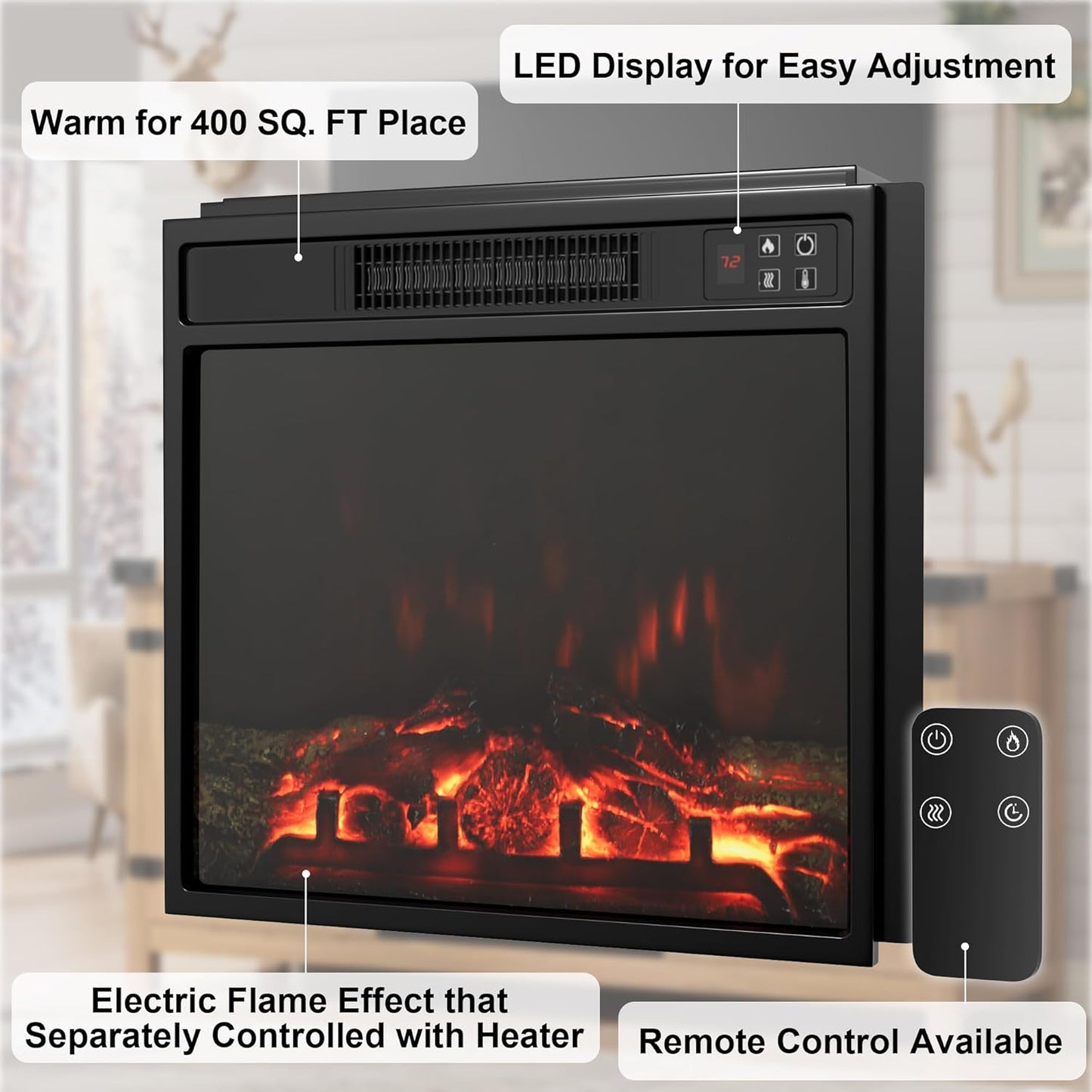 Rustic Farmhouse Electric Fireplace TV Stand – Cozy Living Room Entertainment Cabinet with Storage