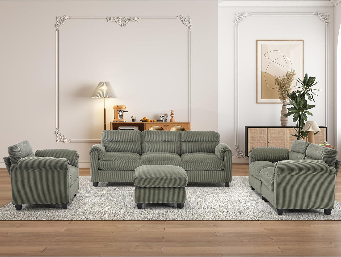 4-Piece Living Room Couch Set – Cozy Corduroy Comfort