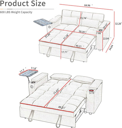 Convertible Sleeper Sofa Bed – Modern Pull-Out Loveseat with Adjustable Backrest