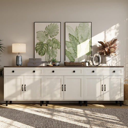 Farmhouse Buffet Sideboard Cabinet – Extra Long Storage Console with Adjustable Shelves
