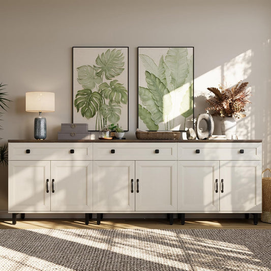 Farmhouse Buffet Sideboard Cabinet – Extra Long Storage Console with Adjustable Shelves