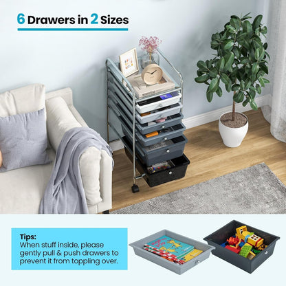 Rolling Storage Cart with 6 Drawers