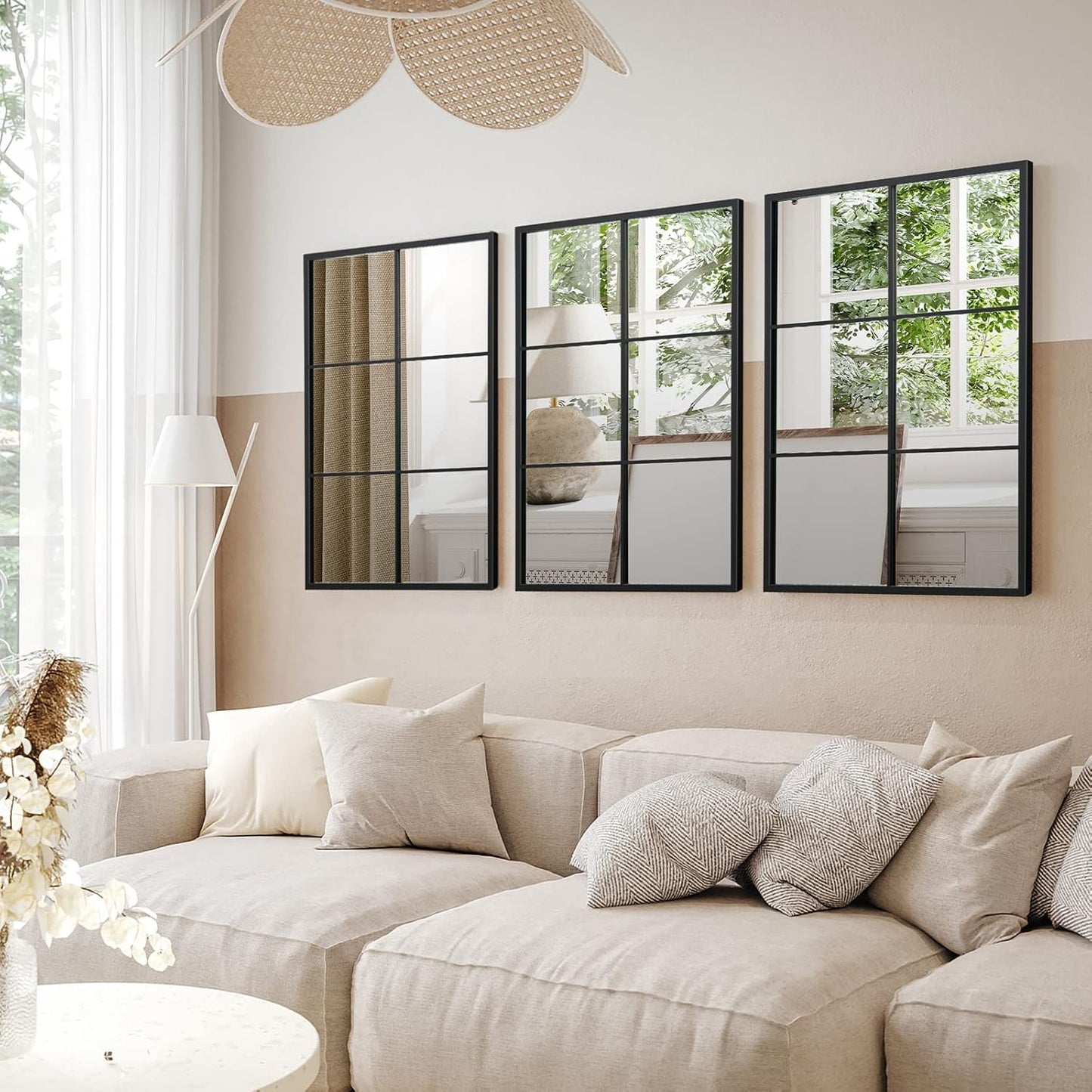 Large Window Pane Wall Mirror – Modern Decorative Home Accent