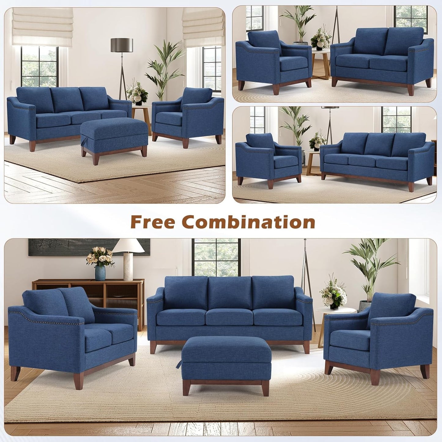 4-Piece Living Room Sofa Set with Storage Ottoman