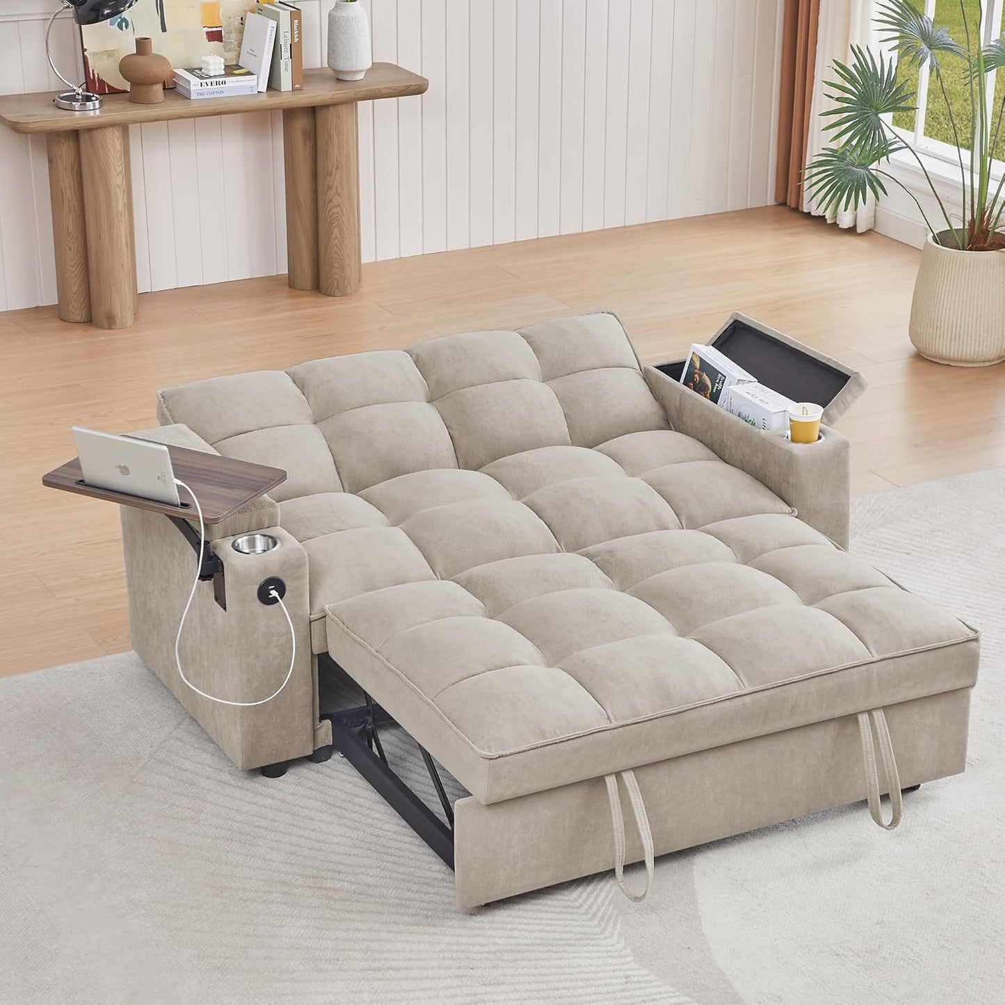 Convertible Sleeper Sofa Bed – Modern Pull-Out Loveseat with Adjustable Backrest