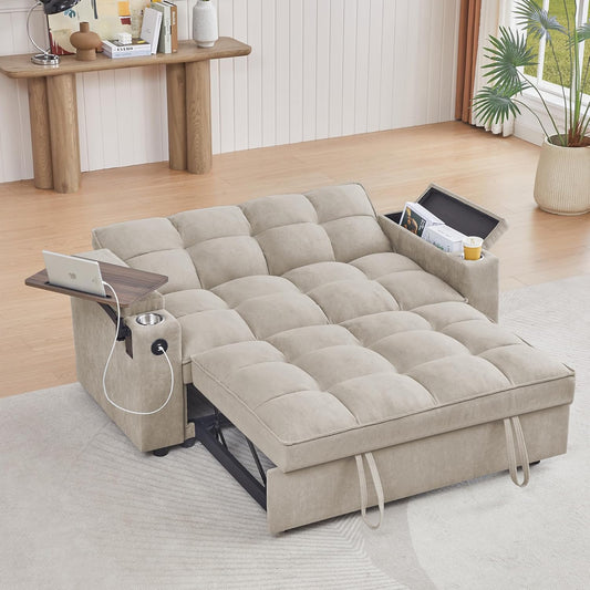 Convertible Sleeper Sofa Bed – Modern Pull-Out Loveseat with Adjustable Backrest