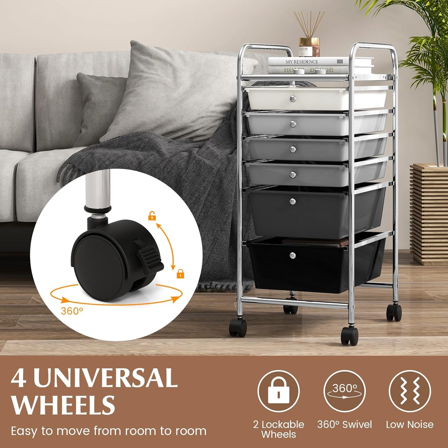 Rolling Storage Cart with 6 Drawers