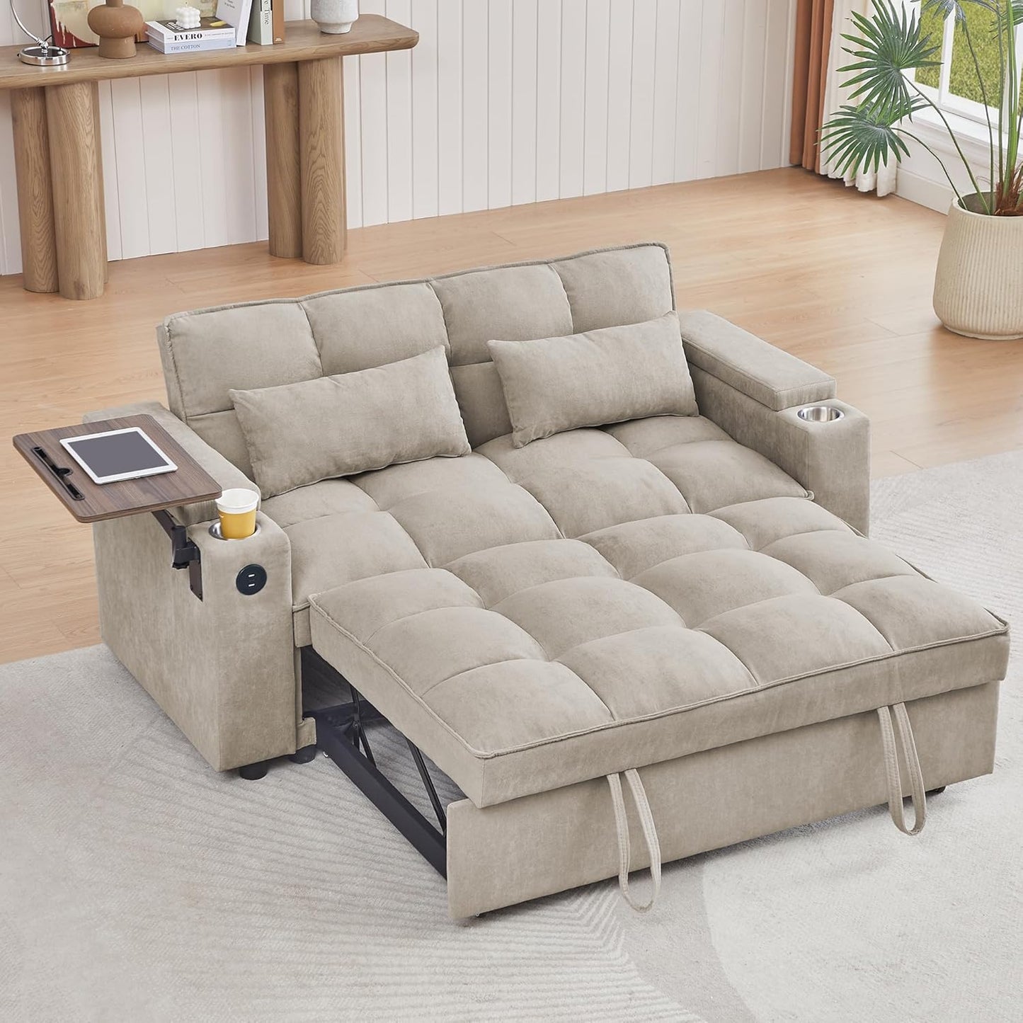 Convertible Sleeper Sofa Bed – Modern Pull-Out Loveseat with Adjustable Backrest