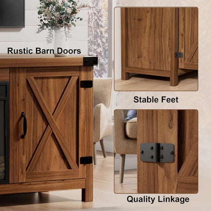 Rustic Farmhouse Electric Fireplace TV Stand – Cozy Living Room Entertainment Cabinet with Storage
