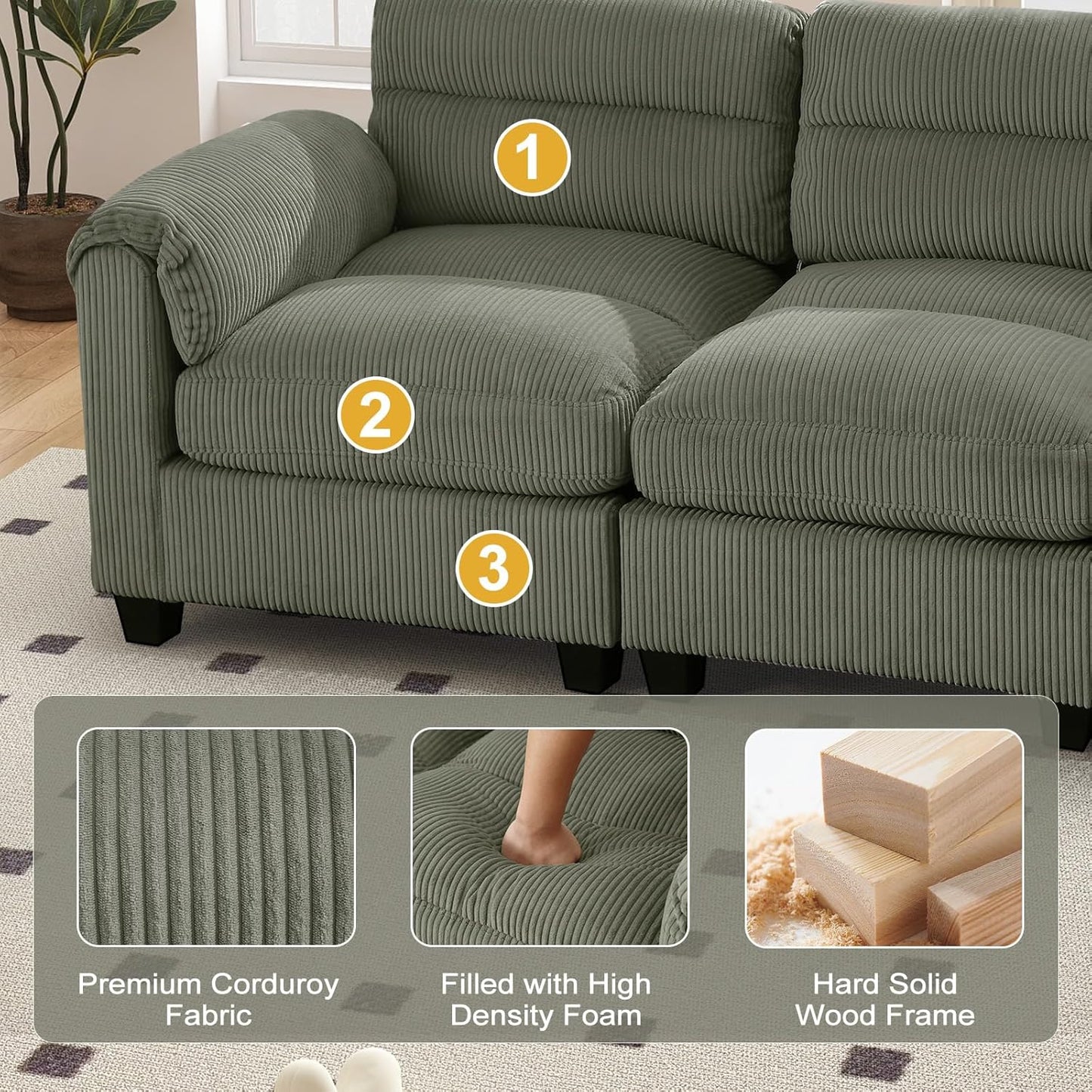 Complete 3-Piece Living Room Sofa Set – Loveseat, 3-Seater Sofa & Ottoman