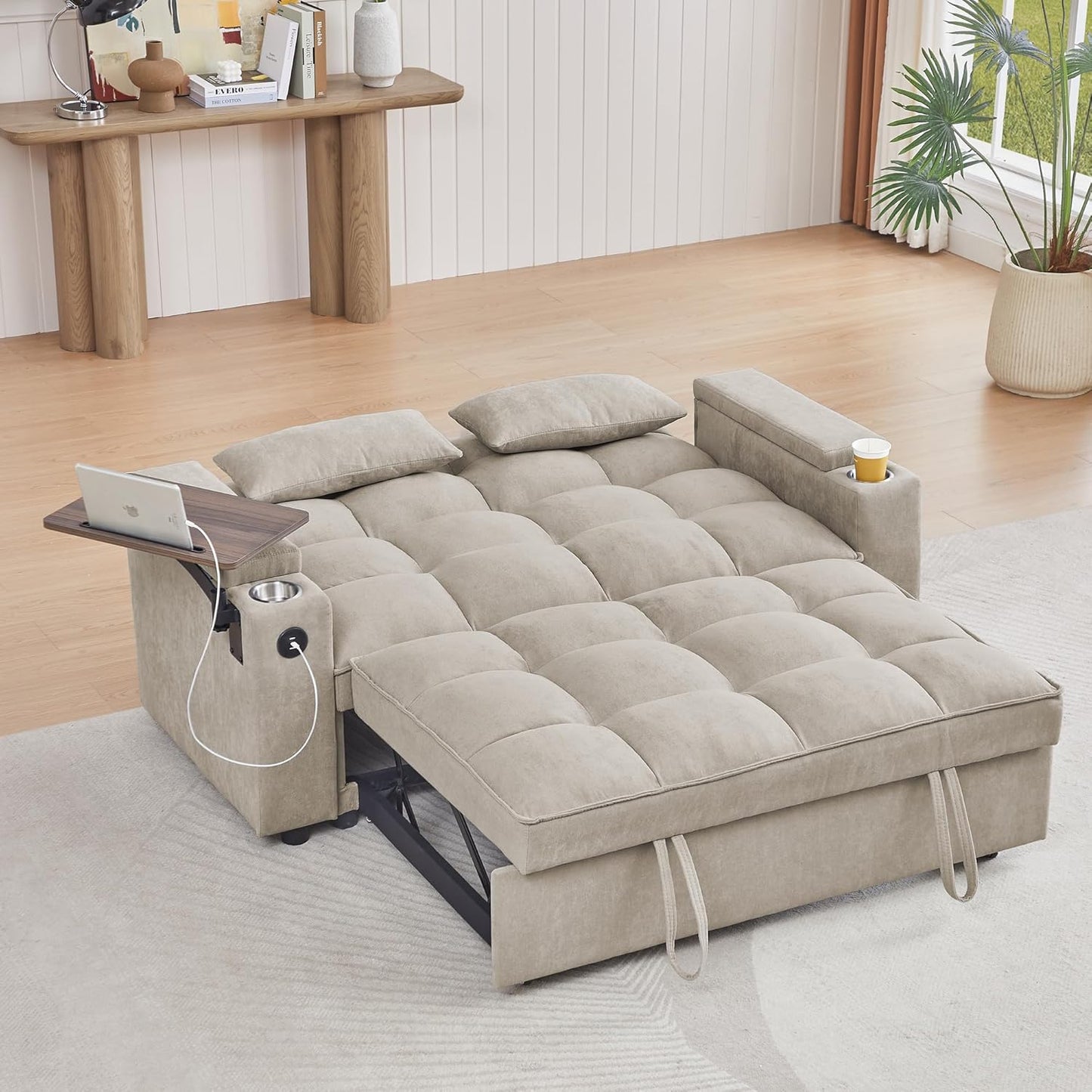 Convertible Sleeper Sofa Bed – Modern Pull-Out Loveseat with Adjustable Backrest