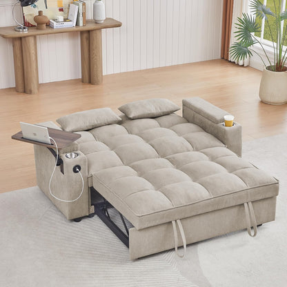 Convertible Sleeper Sofa Bed – Modern Pull-Out Loveseat with Adjustable Backrest