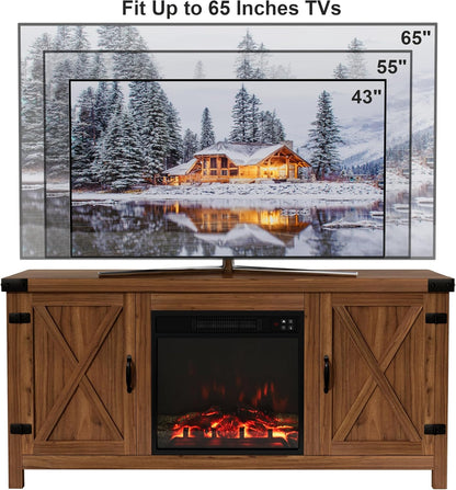 Rustic Farmhouse Electric Fireplace TV Stand – Cozy Living Room Entertainment Cabinet with Storage