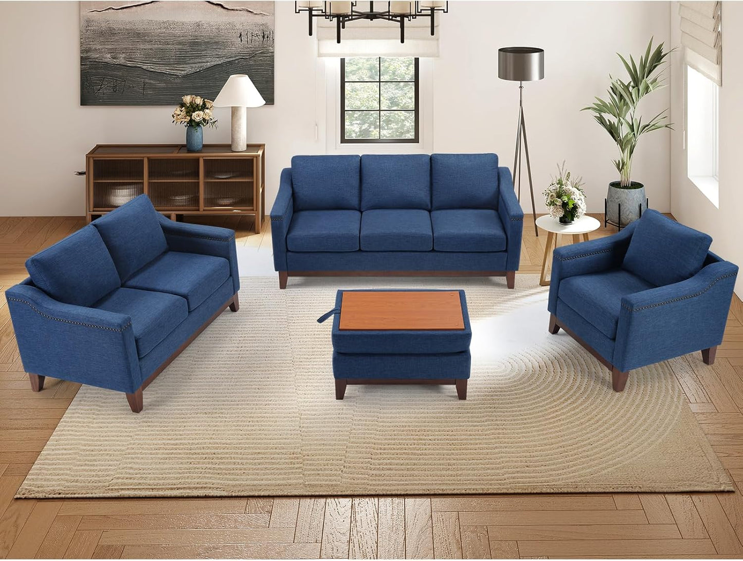 4-Piece Living Room Sofa Set with Storage Ottoman