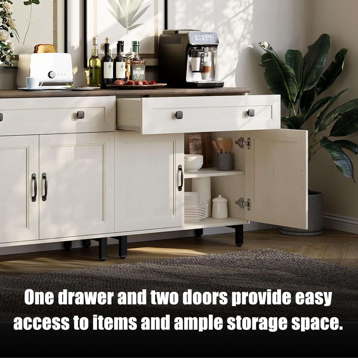 Farmhouse Buffet Sideboard Cabinet – Extra Long Storage Console with Adjustable Shelves